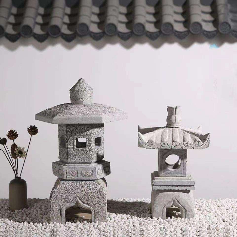 石雕仿古石灯中式摆件石雕大理石花园庭院石头灯怀旧太阳能青石灯