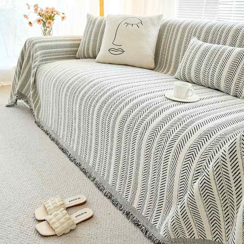 经典鱼骨纹雪尼尔沙发巾一片式四季通用沙发垫防猫爪双面沙发套罩