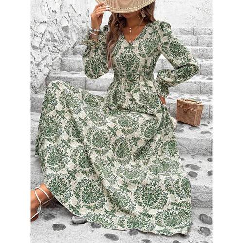Women's printed collar long sleeved big swing