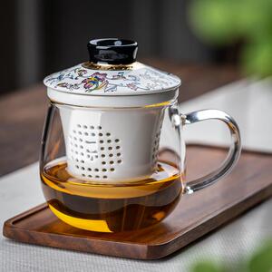 茶杯陶瓷带盖子过滤耐热玻璃带把茶杯功夫茶杯一园茶具办公杯泡茶