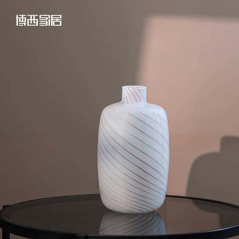 博西家居 粉色小口条纹葫芦水培玻璃花瓶摆件家居软装装饰品花器