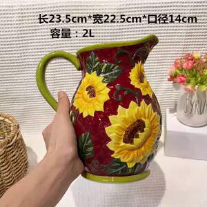 跨境出口向日葵浮雕陶瓷花壶瓶花瓶花插器家居田园装饰品摆件