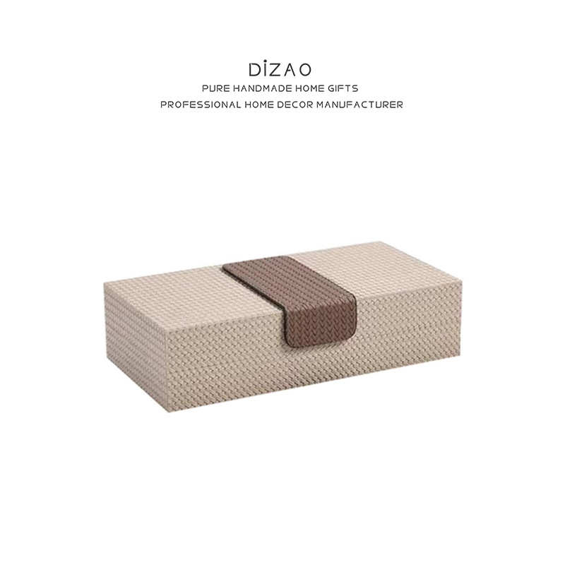 现代轻奢米白色编织皮革首饰盒样板房卧室饰品盒衣帽间收纳盒摆件