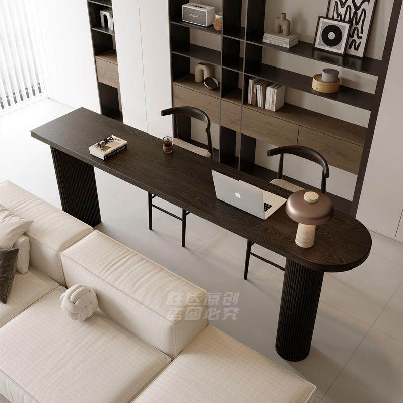 白蜡木高脚桌实木黑色吧台桌家用客厅隔断吧台轻奢靠墙加高长条桌