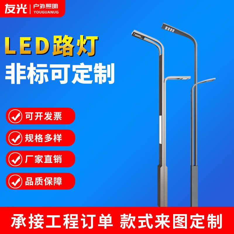 广东友光户外市电6米8米道路照明工程超亮路灯一体化 led双臂路灯