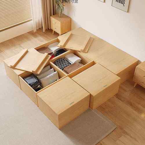 榻榻米木箱子拼接床实木客厅多功能床边地台柜高箱收纳箱组合