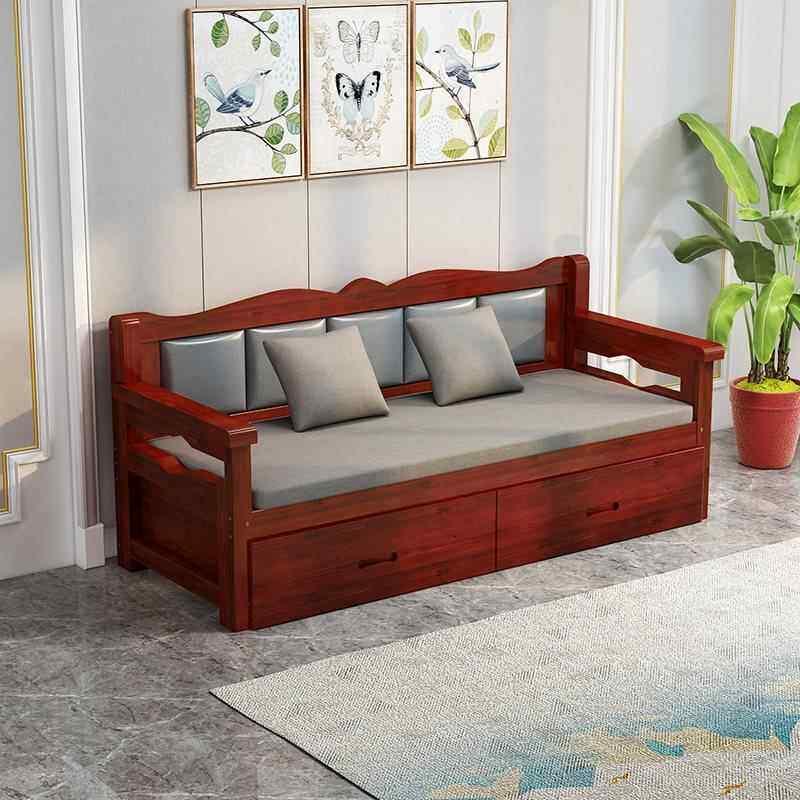 简中式实木客沙新发123小户型厅约现代带储物抽屉小户型双人长椅