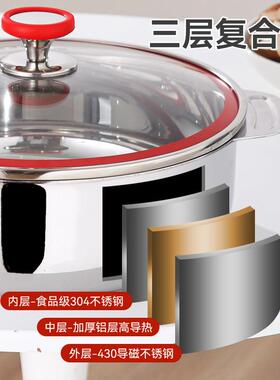 鸿俊达304不锈锅钢火锅家用加0667厚汤多功能火锅盆用商清汤鸯锅