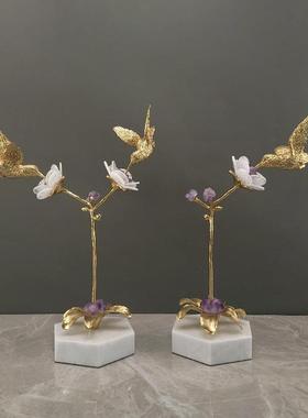 轻奢铜鸟晶石白色大理石家居艺术摆件卧室客厅电视柜家居装饰品