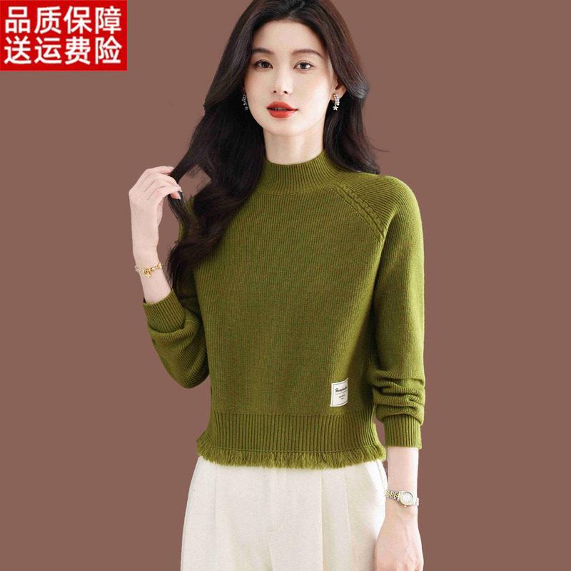 小个子羊毛衫流苏半高领毛衣女秋冬短款配裙子加厚针织上衣打底衫