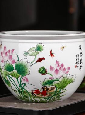 景德镇陶瓷器粉彩花盆大号水培碗莲睡莲铜钱草绿萝盆栽庭院金鱼缸