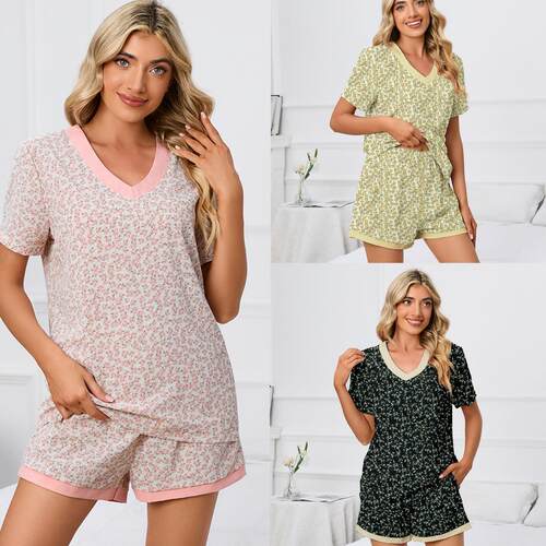 Short sleeved shirt top set, polka dot home clothes,