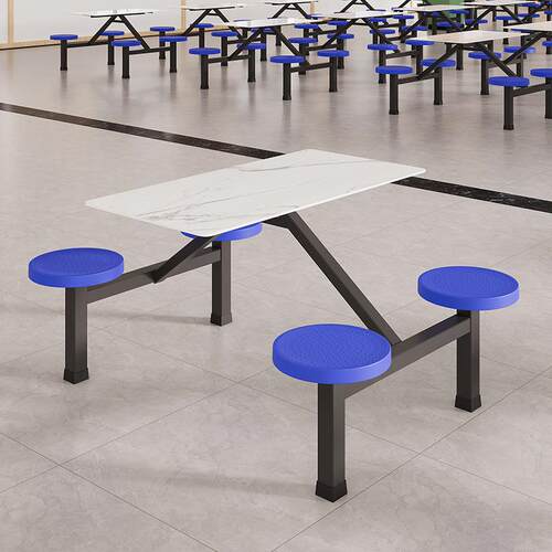 食堂餐桌椅学校员工餐厅桌椅PP塑料圆凳连体餐桌椅4人位一体组合