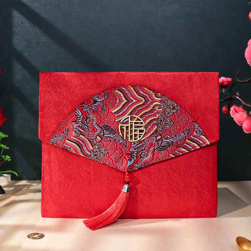 生日红包袋大号福字5万6万10万大容量乔迁新年满月布艺流苏利是封