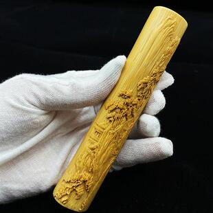 实心山水浮雕玉竹竹雕文玩棍手把件金箍棒竹竹子手玩件竹刻把玩件