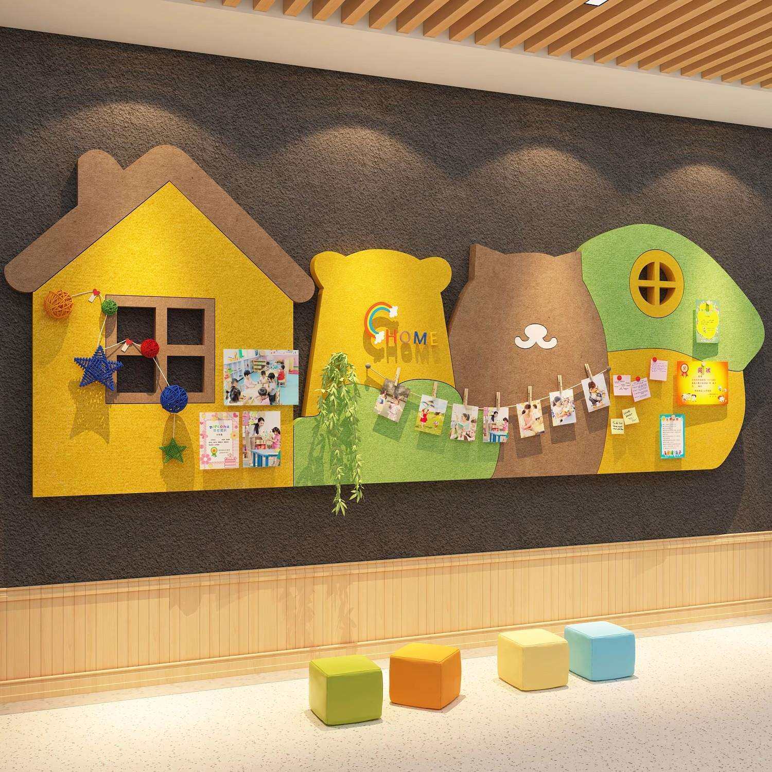 毛毡贴板创意照片幼儿园墙面装饰环创主题成品文化托管班中心形象