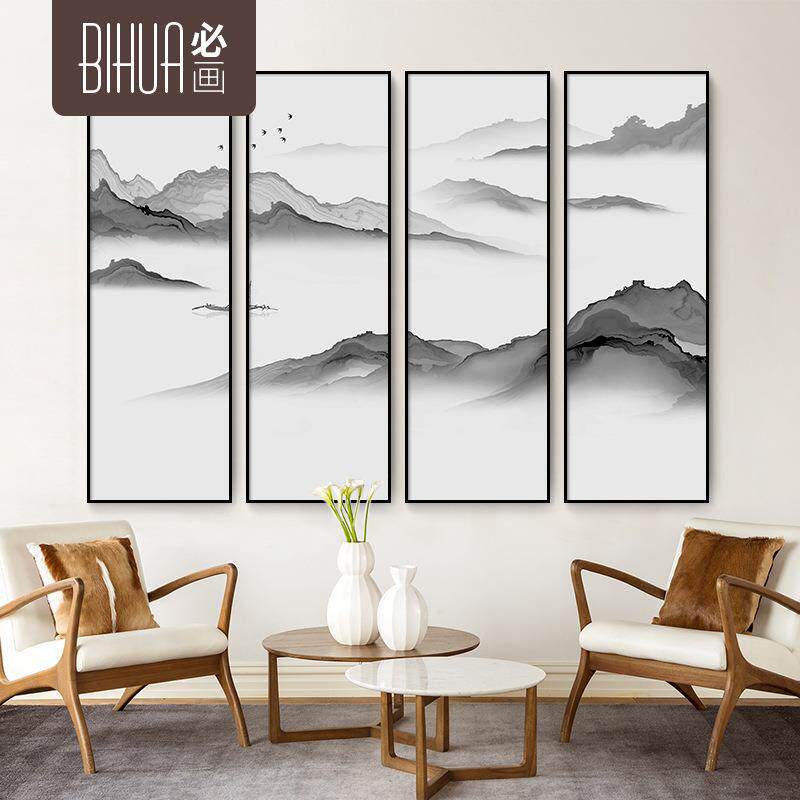 新中式水墨画客厅茶室装饰画中国风山水画中式挂画大气锦绣江山图