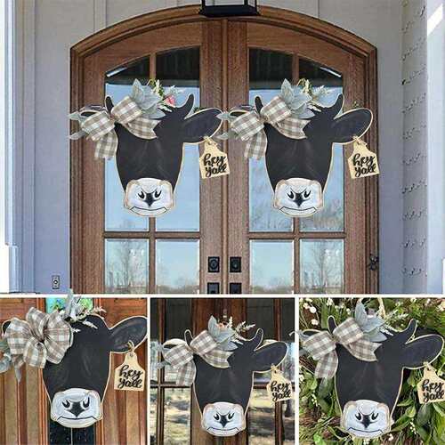 Bull Head Door Sign Wreath牛头门标志花环农舍乡村风格欢迎标志