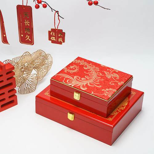 三金盒高端烤漆木盒珠宝首饰收纳盒结婚首饰盒五金收纳盒婚庆盒子