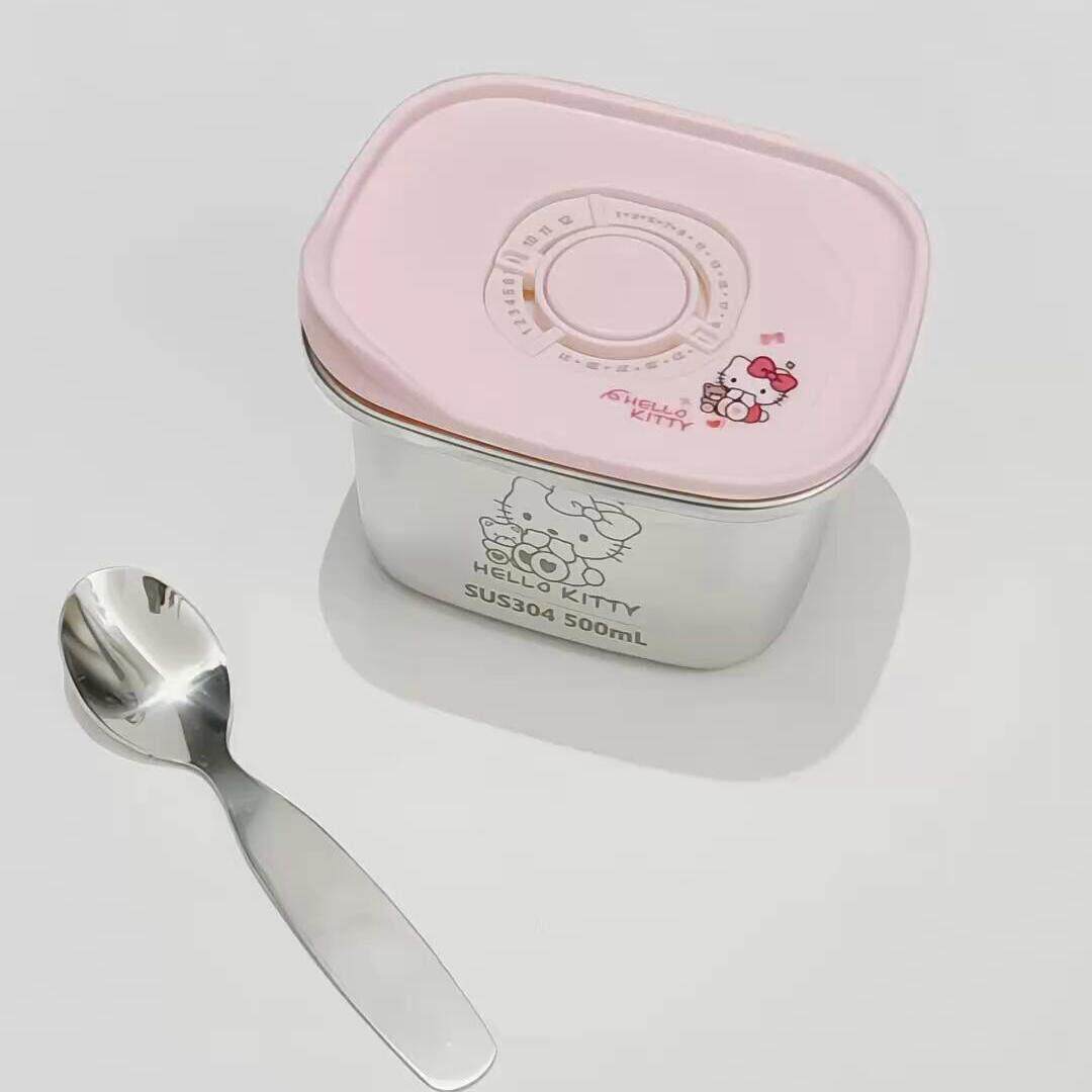 hellokitty饭盒上班族不锈钢便当盒学生带饭便携餐盒水果收纳盒子