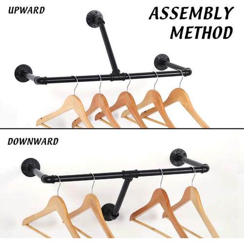 美式工业复古铁艺水管衣帽架创意上墙侧挂衣架壁挂服装展示架