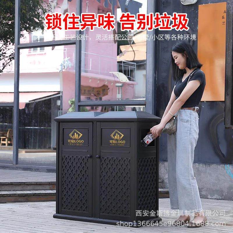 户外欧式庭院别墅铁艺垃圾桶 室外复古创意艺术垃圾箱果皮回收箱