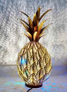 直销新款家居室内客厅装饰点缀铁艺摆件氛围灯暖光彩光两用插电菠