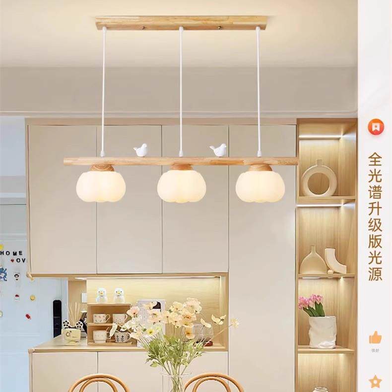 北欧现代简约实木餐厅创意个性led日式原木灯饰小鸟条纹吊灯6208
