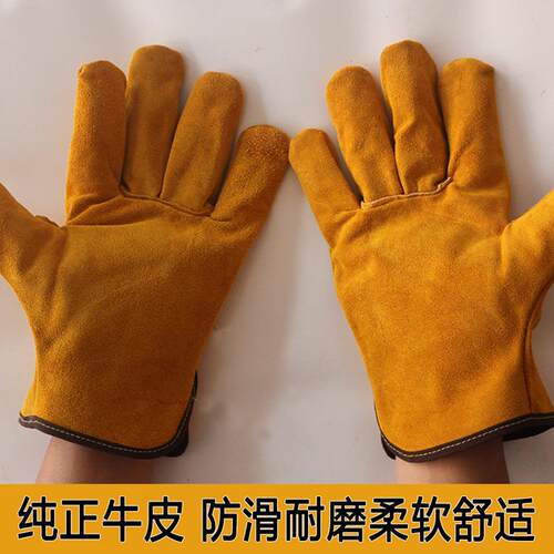 新款直销二层短款加绒里牛皮加厚耐磨耐高温焊工隔热劳保手套电焊