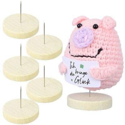 6 Set Fun with Wooden Base Felt Animal Holder Desktop Stand