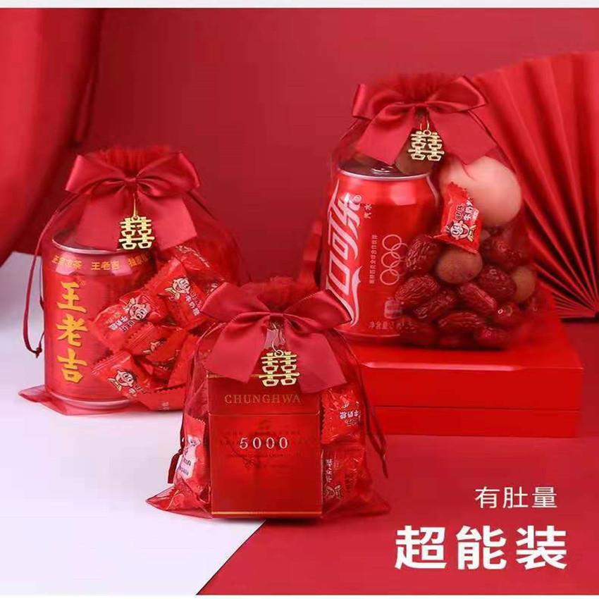 结婚庆用品百年好合喜糖袋喜字喜糖大号纱袋礼品袋中式糖果袋