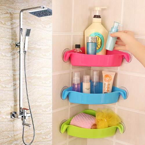 Dual Suction Cup Bathroom Shelf, Corner Shelf for Washroom a