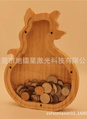 创意木质狐狸储钱罐英文字母存钱罐透明亚克力玻璃储蓄罐可印logo