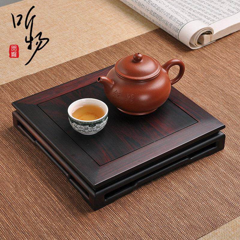 红木新中国茶壶茶具铜香炉底座实木矩形支架中国风格盆景展示木托