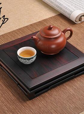 红木新中国茶壶茶具铜香炉底座实木矩形支架中国风格盆景展示木托
