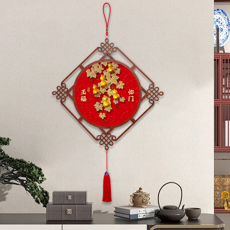 五福临门入户门吉祥挂件葫芦玄关客厅中国结挂饰餐厅新年装饰画
