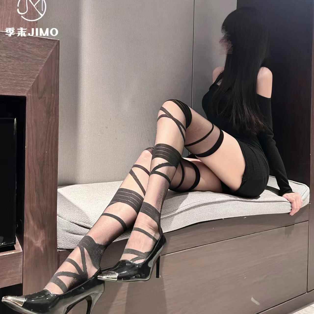 堆绷带丝袜白色绑带欲CBV洛丽纯塔亚文化长筒白袜堆过膝袜y2k丝