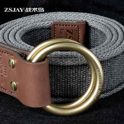 高档战术鸟棉（古铜扣）纯帆布腰带双环扣男皮带布料编织牛仔裤腰