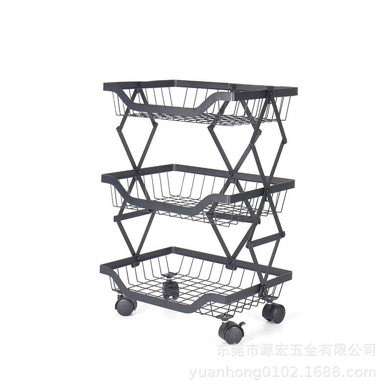 厨房置物架折叠落地水果篮 可移动蔬菜收纳架 家用厨房用品置物架