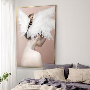 网红美院落地美装艺饰容画现代轻奢女卧室头挂画人物术客床墙厅背