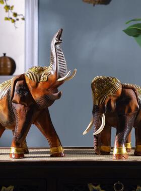 异丽泰国实木木雕大象摆饰一对客厅玄关酒柜泰式装饰品乔迁礼品