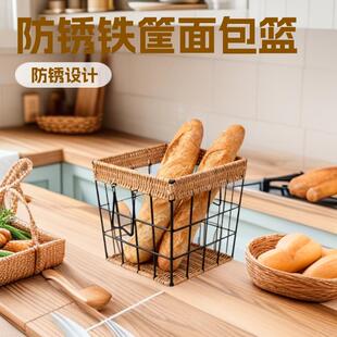 防锈铁筐编织法棍面包篮蛋糕店欧式藤编烘焙篮法棍面包篮