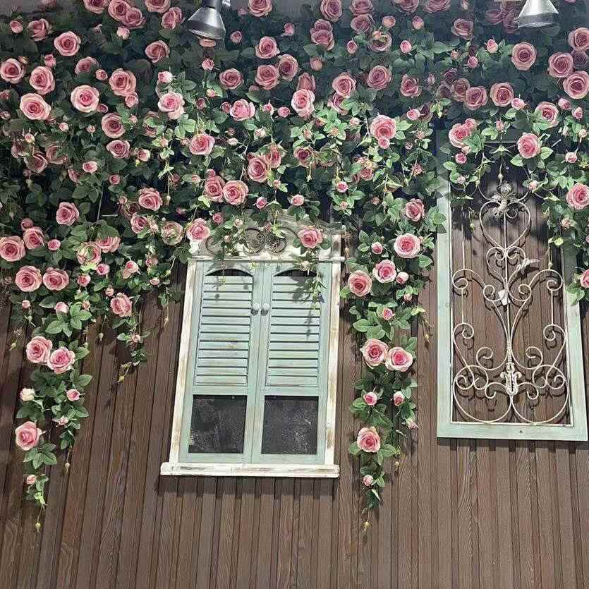 玫瑰仿真花藤门头墙面遮挡装饰藤蔓牡丹假花藤条插花造景绿植花卉