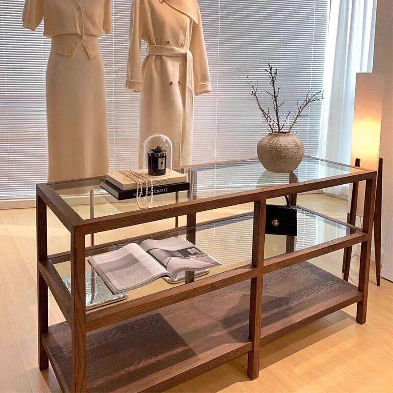 服装店中岛台展示柜鞋子女装店包包流水台展示柜实木饰品店胡桃色