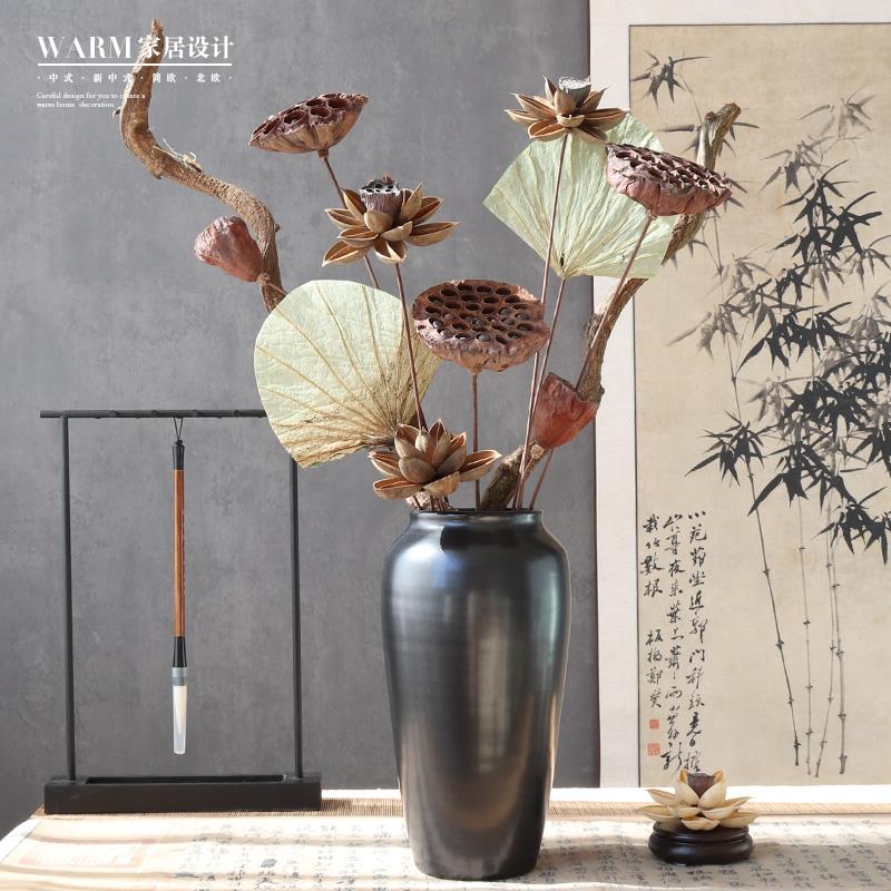 景德镇花瓶摆件禅意客厅陶瓷插花干花花束摆件居家高级感复古黑色