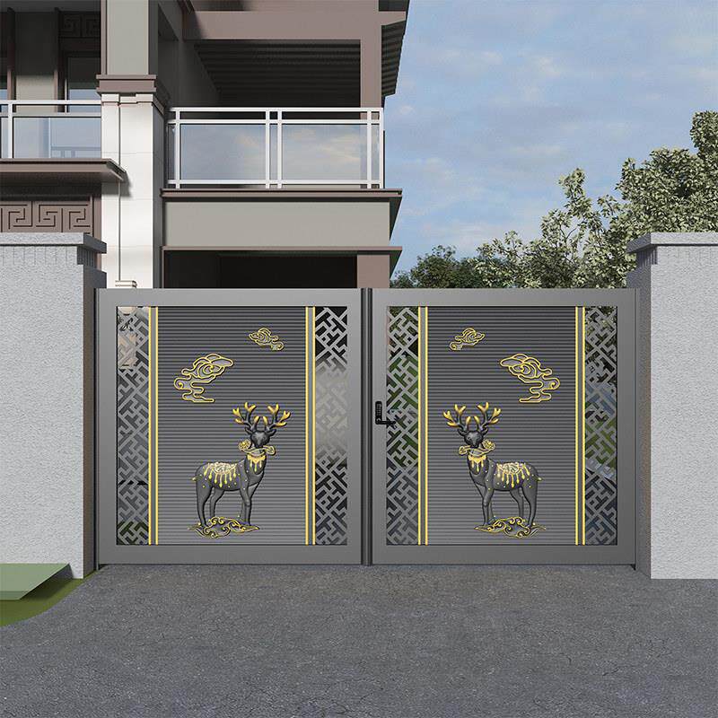 新中式铝合金庭院大门精雕铝艺别墅门楼农村院子自建房定制电动门