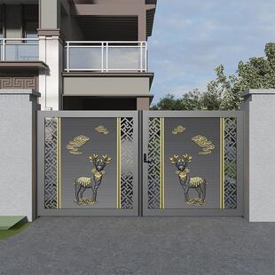 新中式铝合金庭院大门精雕铝艺别墅门楼农村院子自建房定制电动门