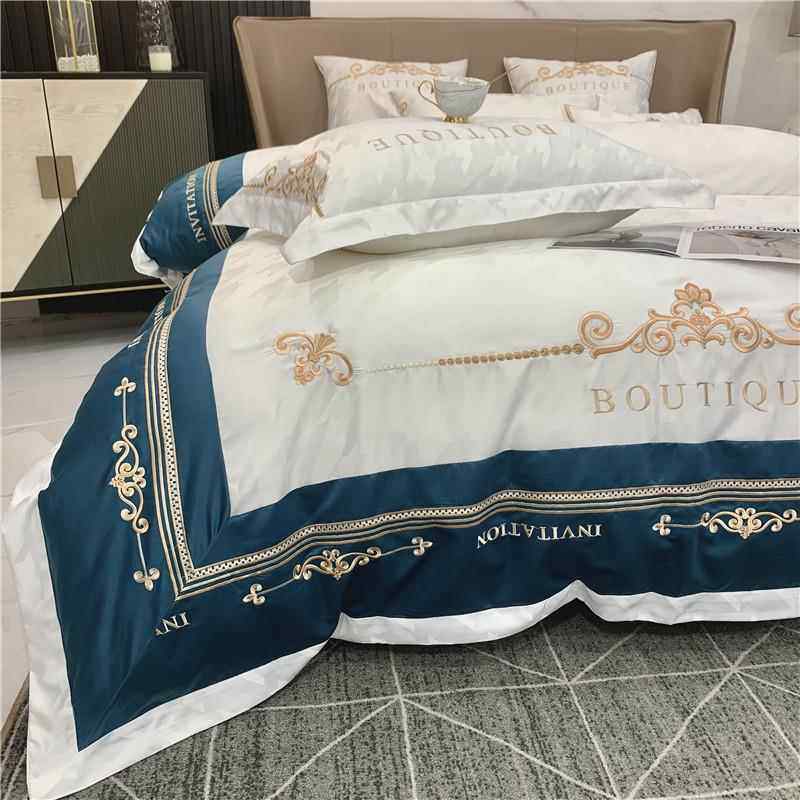 正品轻奢风贡提花纯棉四件缎套简刺全棉被绣套床笠欧约式冰丝床上