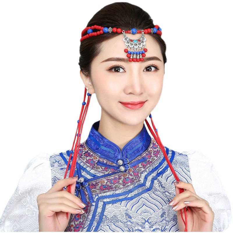 臻选蒙族头饰女演出民族舞蹈女蒙古族串珠珠手工演出舞蹈服装配饰