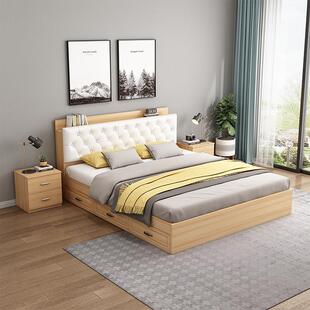 批现代约实木奢床榻榻简轻米双人床床1.5米床F9676TMM出租房用高